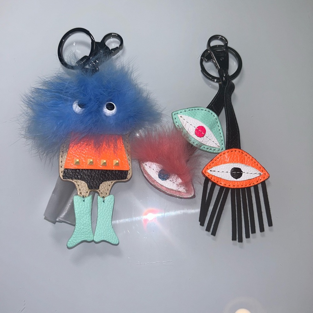Min & Mon Blue Fur Eye Keychain with Orange and Mint Accents - Picture 3 of 3